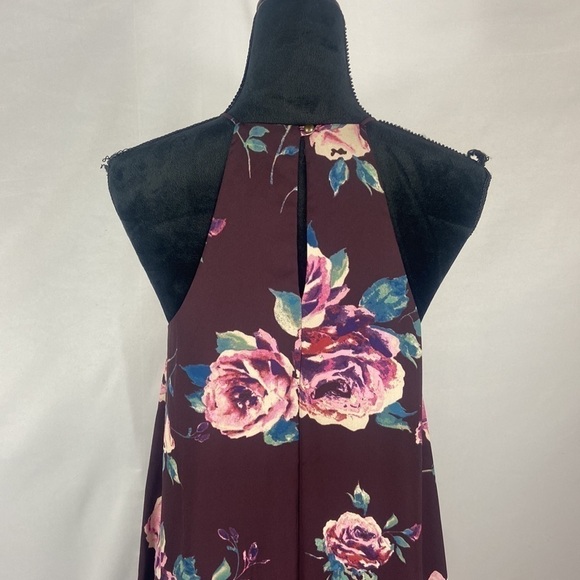 Everly Purple Floral Halter Fully Lined Flowy Sheer Dress - Picture 6 of 10
